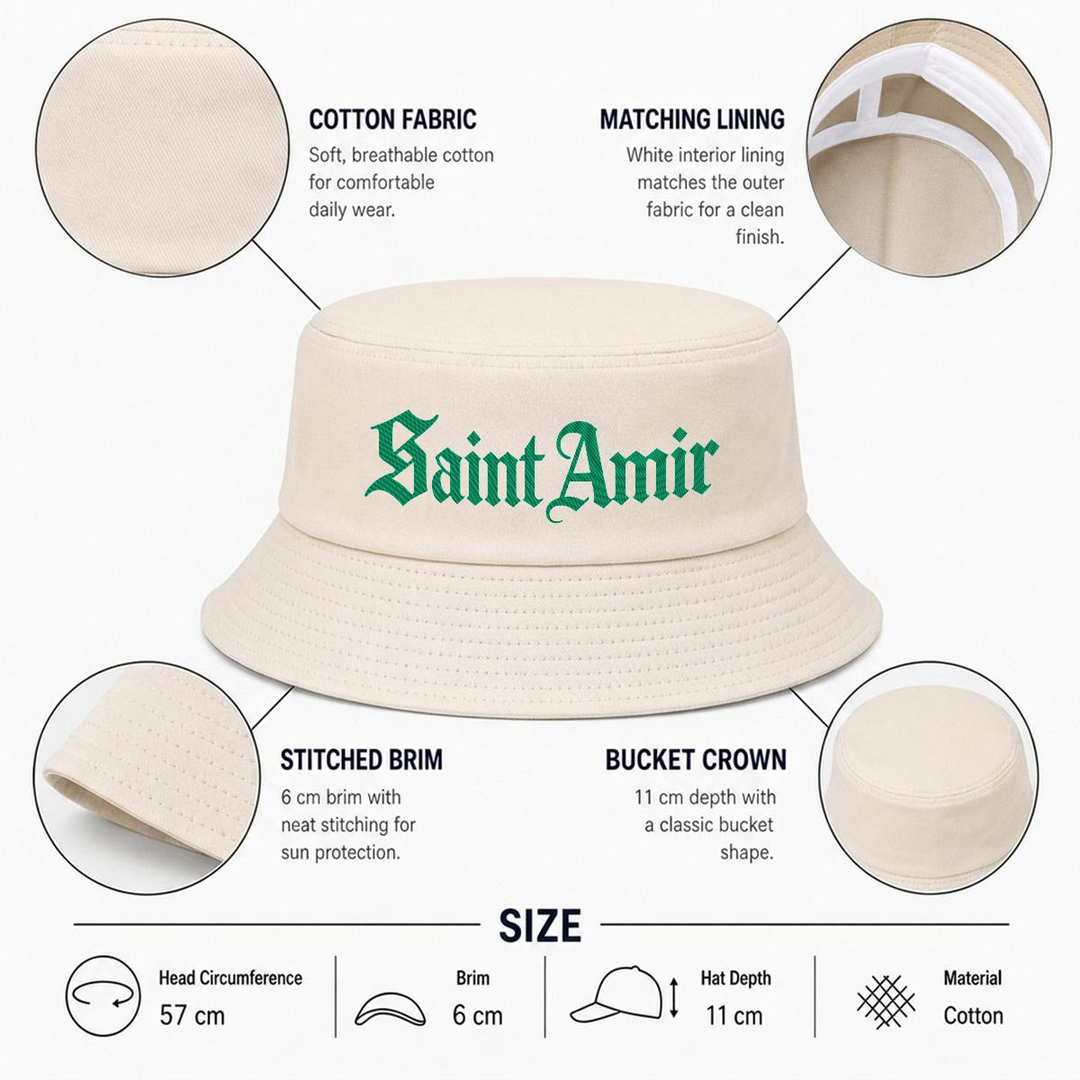 Saintamir Embroidery Bucket Hat