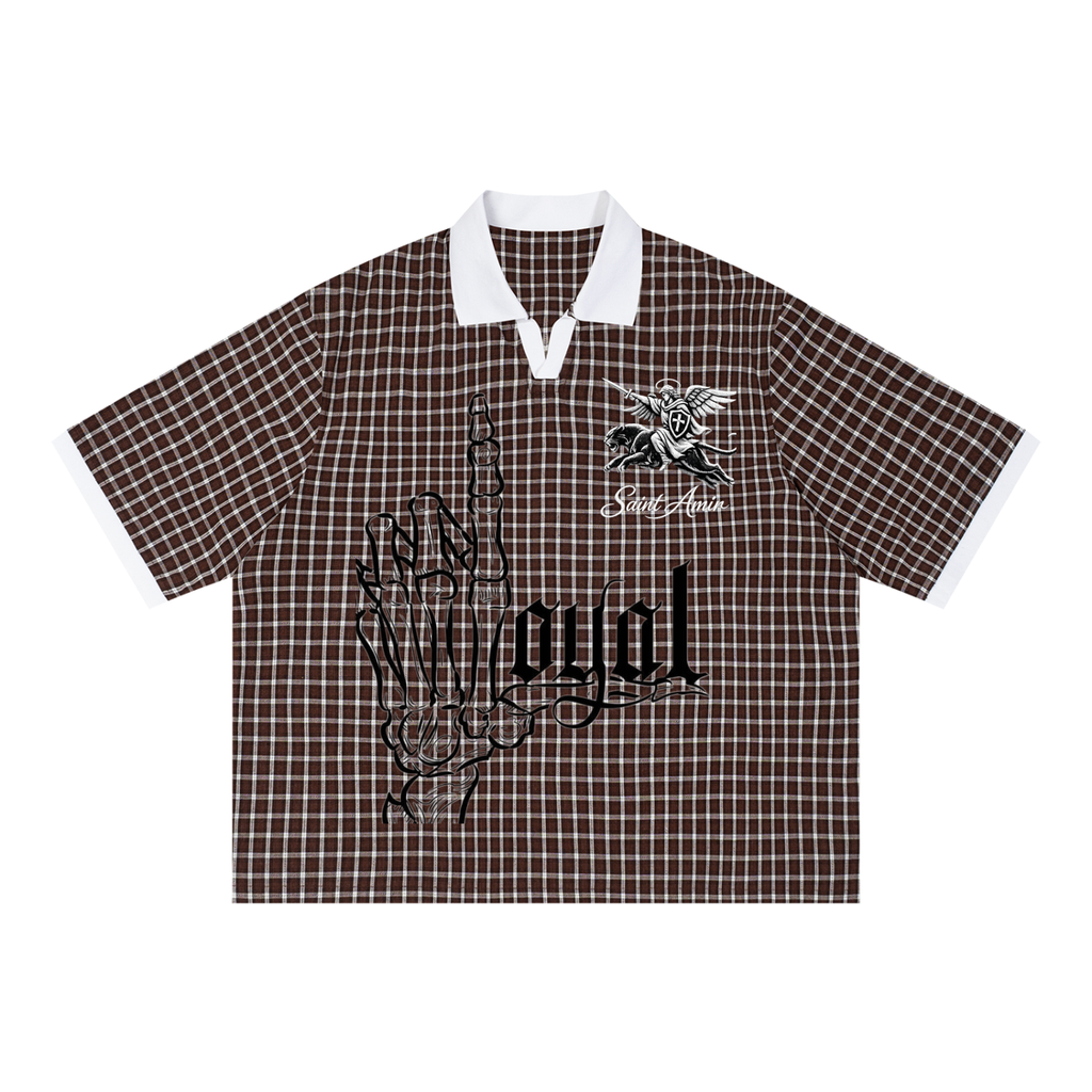 Unisex Boxy Plaid Color Block Polo Shirt