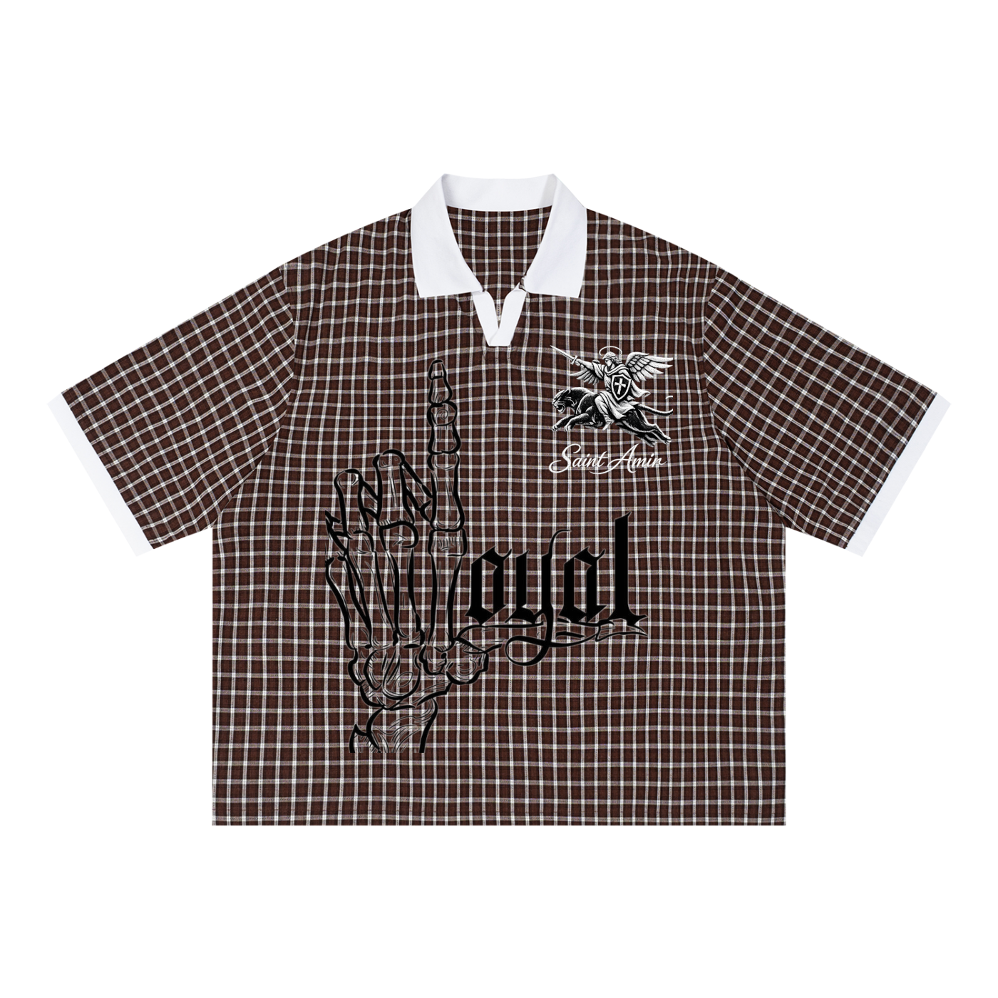 Unisex Boxy Plaid Color Block Polo Shirt