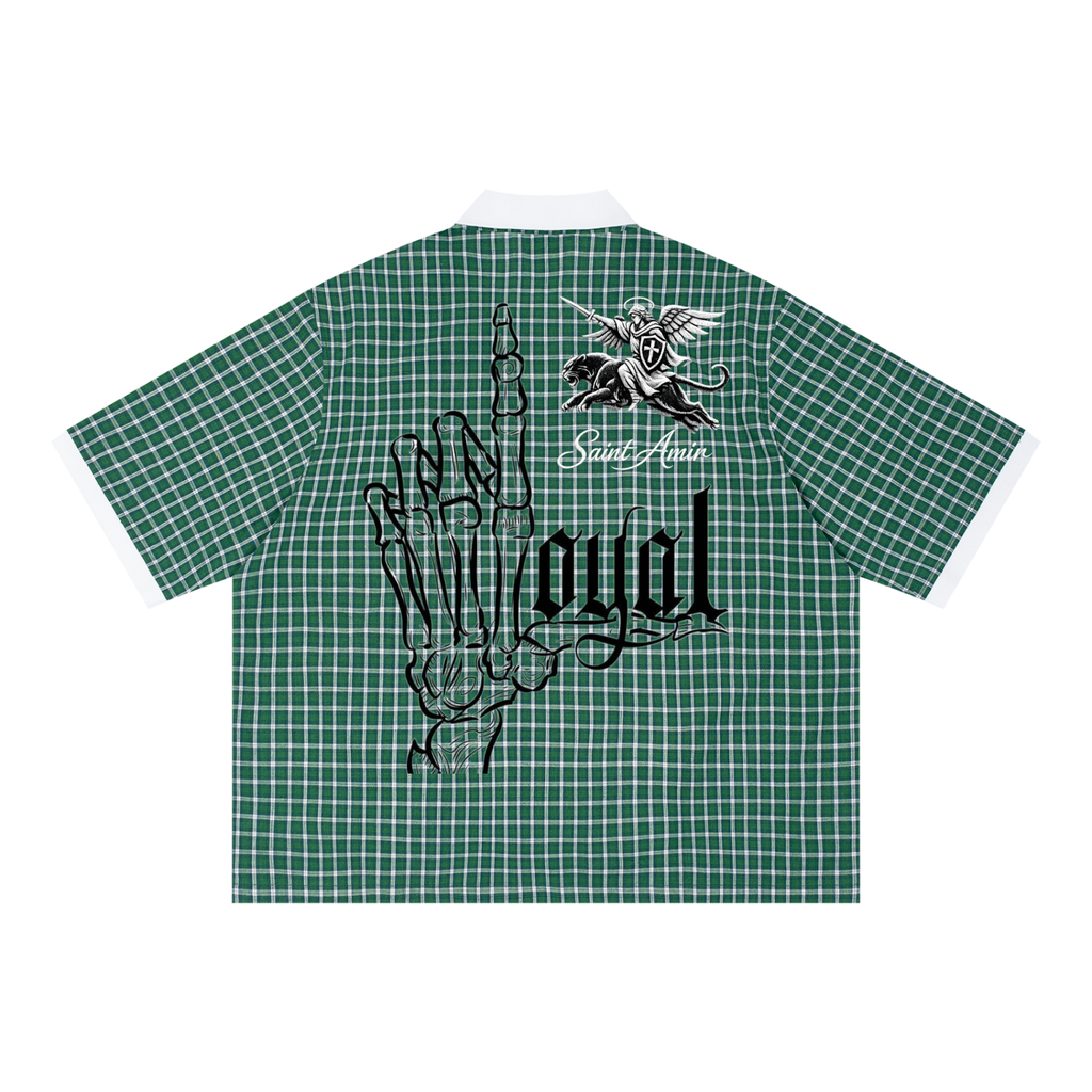 Unisex Boxy Plaid Color Block Polo Shirt