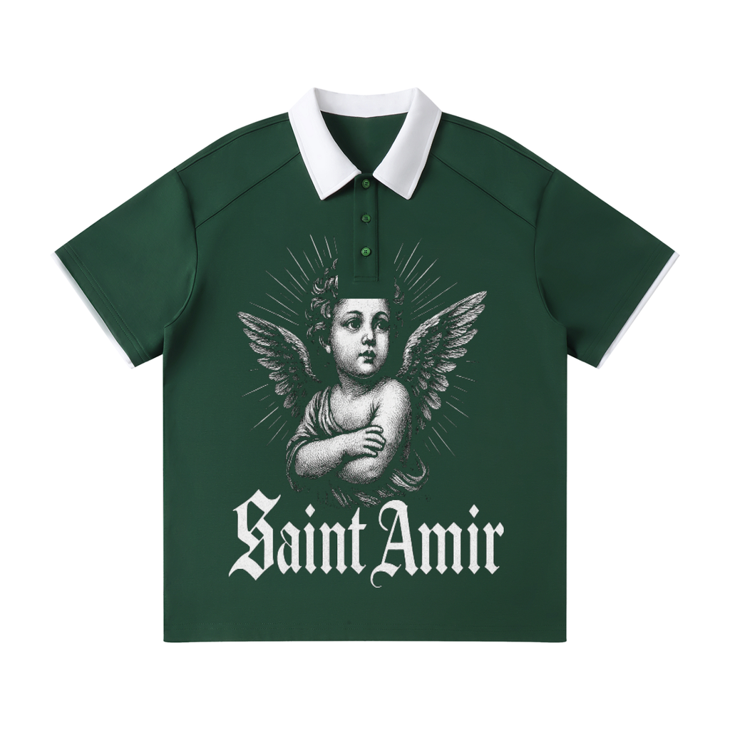 Contrast Collar Raglan Polo Shirt