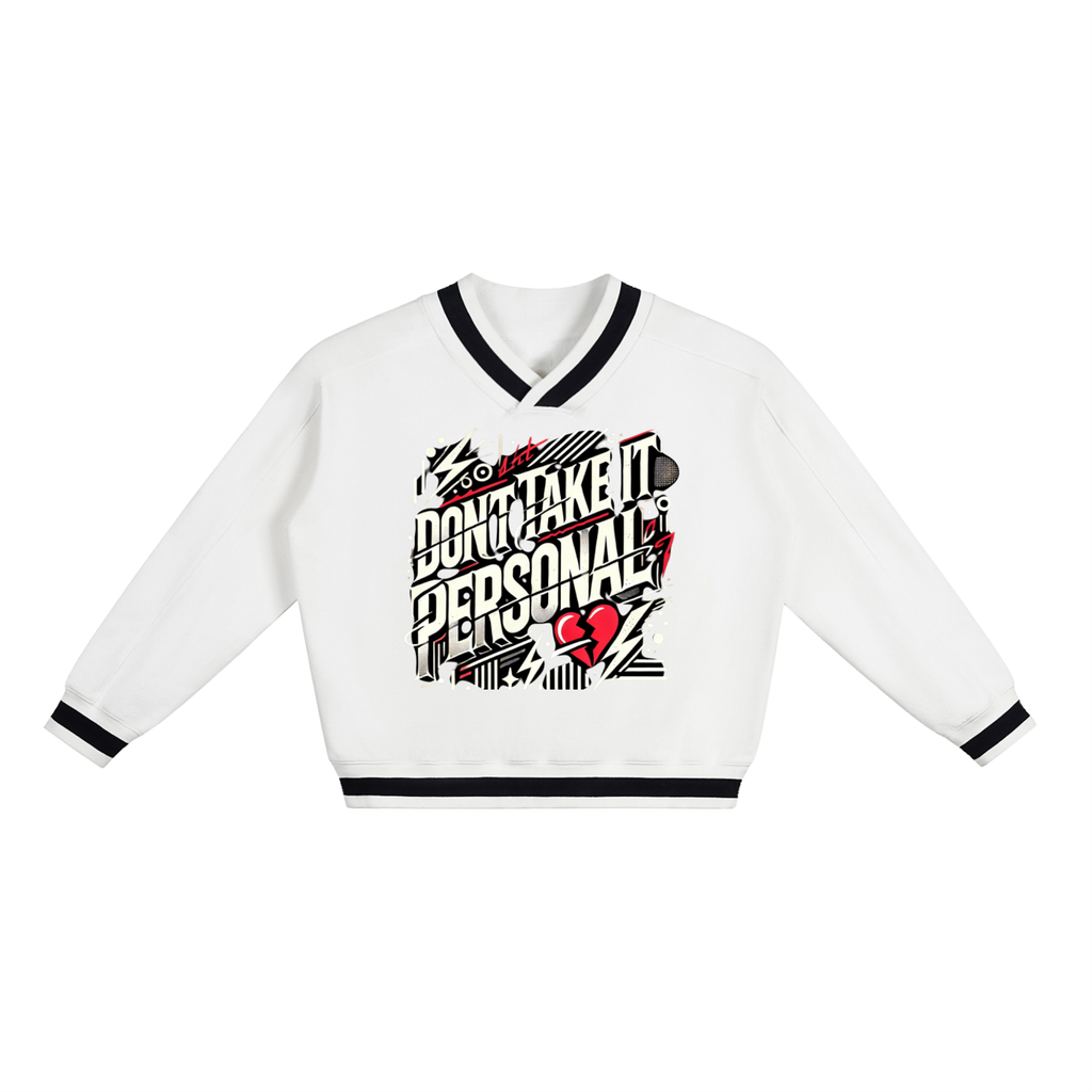 V-Neck Contrast Collar Boxy Sweatshirt