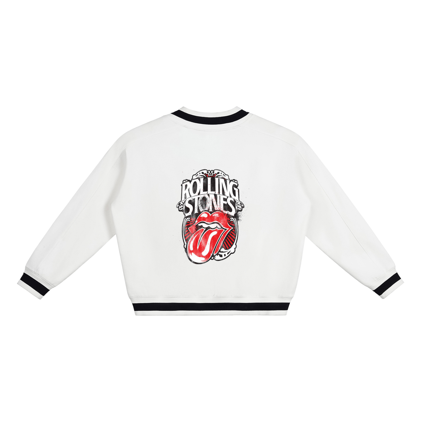 V-Neck Contrast Collar Boxy Sweatshirt